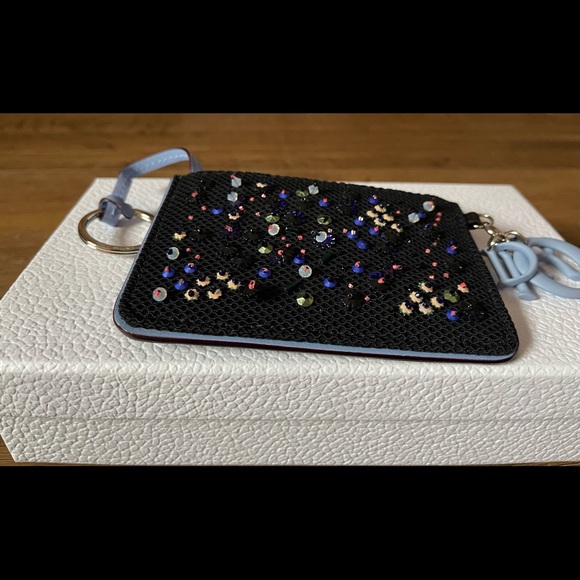 CHRISTIAN DIOR-AUTHENTIC NWT Small Leather, Sequins/Beads Blue Wristlet - Picture 6 of 15